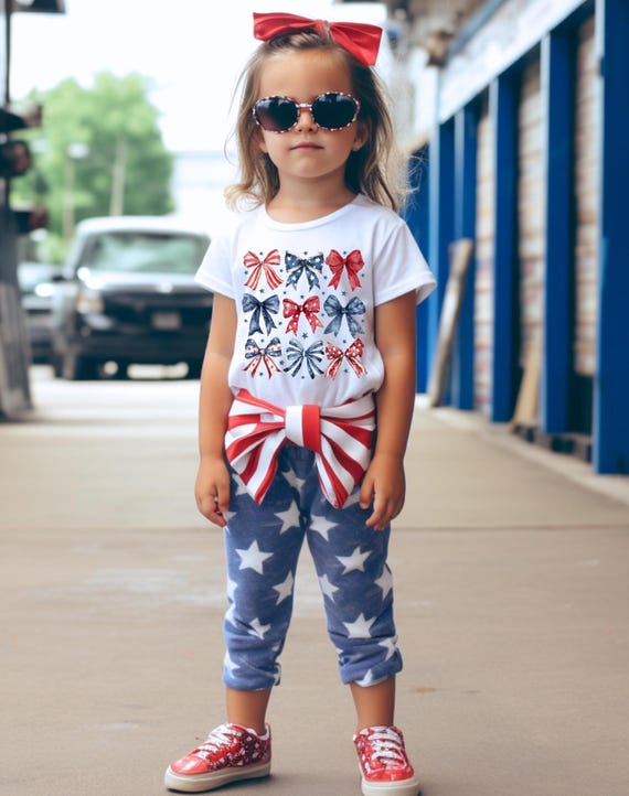 Coquette 4th Of July Shirt Toddler Girl Patriotic Bow Shirt Girly American Flag Bow Shirt Cute Boutique Independence Day Outfit