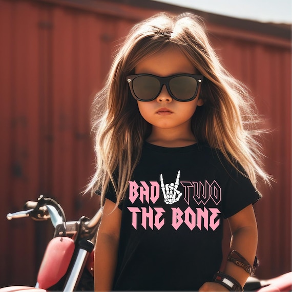 Bad Two The Bone 2nd Birthday Family Shirt Toddler Rock N Roll 2nd Birthday Skeleton Design For Girls  Personalized Toddler Birthday Shirt