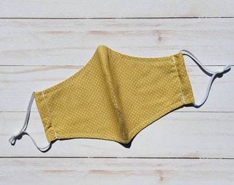 100% Cotton Mustard Polka Dot Print Vintage Face Mask Washable Cloth for Adult Men Women Children with Filter Pocket & Nose Wire
