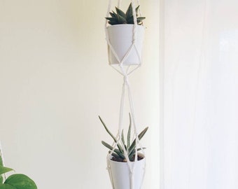 2 Tier Double Pot Minimalist Braided Macramé Plant Hanger, Indoor Plant Holder