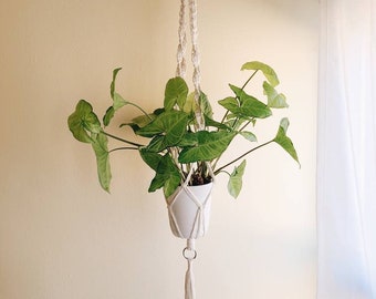Minimalist Macrame Plant Hanger with Twist Knot Design, Handmade Cotton Indoor Vintage Boho Plant Holder