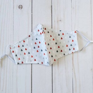 100%コットン パインツリー ミニマルパターンプリント フェイスマスク 洗える布製 大人用 男性用 女性用 子供用 フィルターポケット&ノーズワイヤー付き