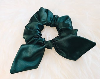 XL Bow Satin Scrunchie, Removable Bunny Ear Vintage Hair Tie, Big Hair Accessory, Luxury Jumbo Elastic, Girlfriend Bridesmaid Gift for Her