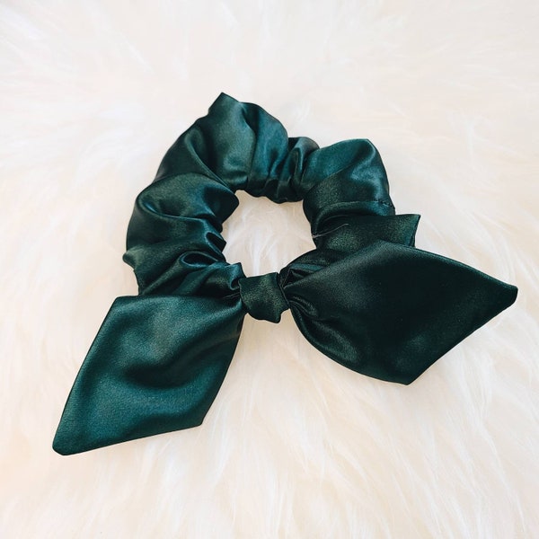 XL Bow Satin Scrunchie, Removable Bunny Ear Vintage Hair Tie, Big Hair Accessory, Luxury Jumbo Elastic, Girlfriend Bridesmaid Gift for Her