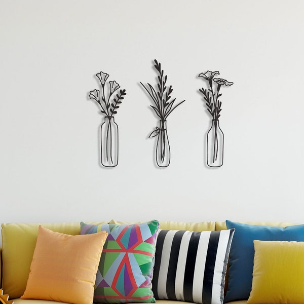Vaso de flores de metal para decoração de parede: conjunto de 3 peças com pintura texturizada.