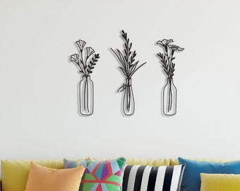 Flower in Vase Metal Wall Decor, Texture Paint Metal Wall Decoration, Free and Fast Shipping, Homewarming Gift, 3 Pieces, Fathers Day Gift