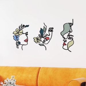 Faces Line bloem metalen muurkunst: modern interieur