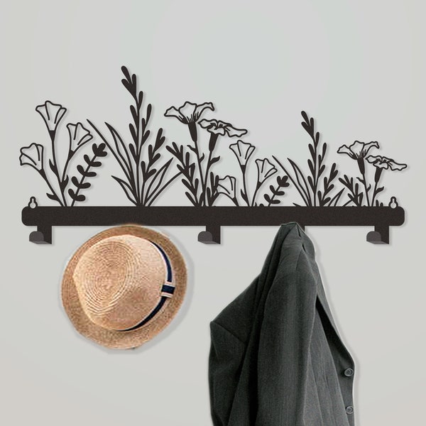Porte-manteau mural fleurs, art mural en métal pour porte-manteau d'entrée, crochets de porte-manteaux muraux, cintre avec crochet