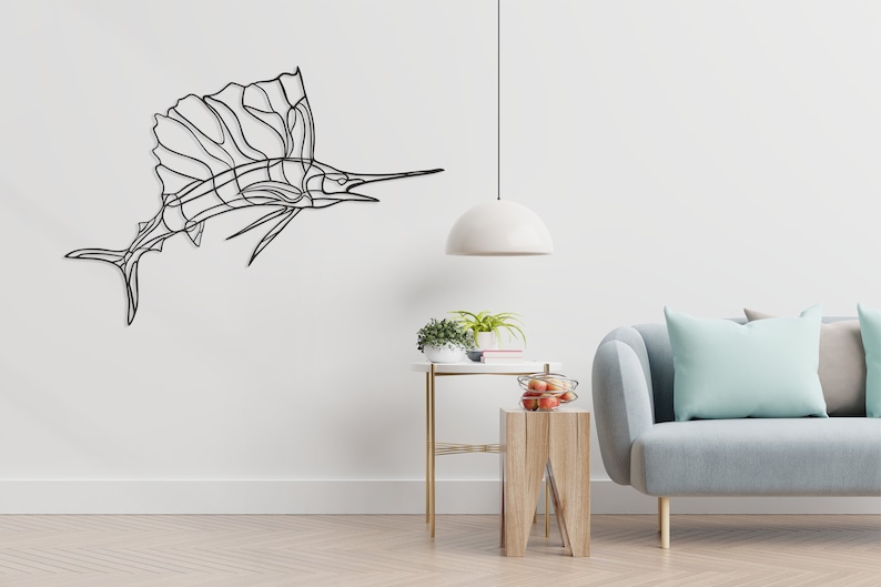 Swordfish Metal Wall Decor, Metal Wall Art, Minimalist Design, Nautical Decor, Marine Wall Art, Lake House Decor, Fathers Day Gift image 7