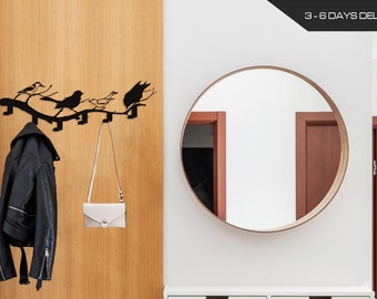 Metal Bird Branch Coat Rack: Entryway Wall Art with Hooks