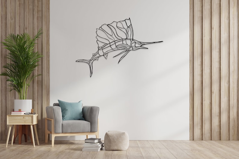 Swordfish Metal Wall Decor, Metal Wall Art, Minimalist Design, Nautical Decor, Marine Wall Art, Lake House Decor, Fathers Day Gift image 8