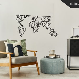 Carte du monde en métal de style poly, carte de mots de peinture de texture, carte du monde en métal Lineart, cadeau de ménage, cadeau de bureau et décor, cadeau de midi