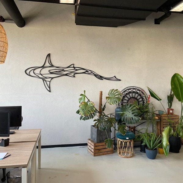 Muurkunst haaienvin: modern interieur voor thuiskantoor