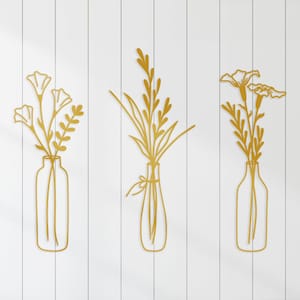 Gold Flower in Vase Metal Wall Decor, Texture Paint Metal Wall Decoration, Homewarming Gift, Wedding Flowers, Fathers Day Gift