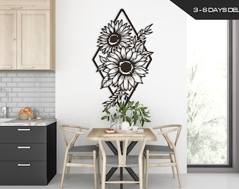 Daisy and Flower -  Metal Wall Art, Metal Wall Decoration, Wall Hangings, Geometric Wall Art, Metal Sign, Metal Wall Decor, Fathers Day Gift