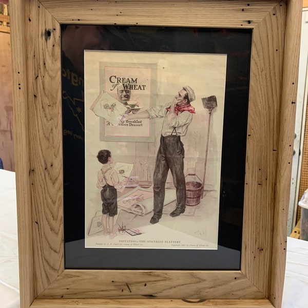 Authentic Cream of Wheat Advertisement by J. A. Cahill (1920) Framed In Extent Wormy Chestnut Barn Wood