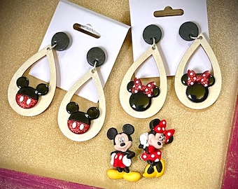 Disney Mickey Minnie Mouse Open Houten Druppel Oorbellen Polymeer Klei Studs met Nikkel-vrije roestvrij stalen palen