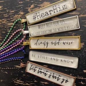 Vintage Look Custom Rectangular Pendant Necklace. Choose Your Metal Finish and Chain Color. Perfect Mother’s Day Gift!
