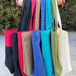 Handmade Large Canvas Tote – Heavy Duty Reusable Market Bag, Foldable Shopping Bag, 9 Colors
