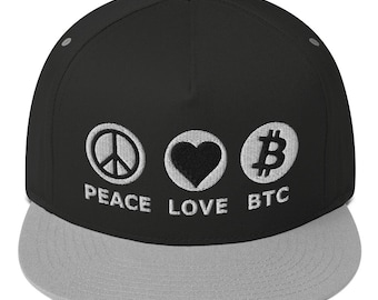 Peace Love BTC Bitcoin Crypto Digital Currency Snapback Flat Bill Hat
