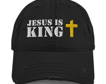 Jesus Is King Christ Christian Distressed Baseball Hat