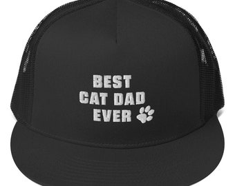 Mens Best Cat Dad Ever Trucker Hat, Funny Cat Dad Father Vintage Gift Embroidery Cap, Cat Daddy Embroidery Hat