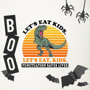 Vamos comer pontuação infantil salva vidas adesivo de dinossauro T-Rex de gramática