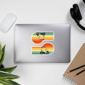 Naklejka na wózek golfowy Retro Vintage Sunset Golfer