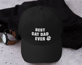Mens Best Cat Dad Ever Baseball Hat, Funny Cat Dad Father Vintage Gift Embroidery Cap, Cat Daddy Embroidery Hat