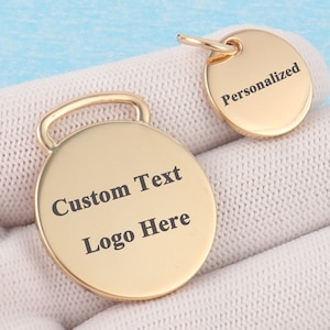 10 etichette personalizzate per borsa da borsa, etichette numerate rotonde in oro, etichette per bagagli in metallo personalizzate, personalizzazione del logo con testo per artigianato