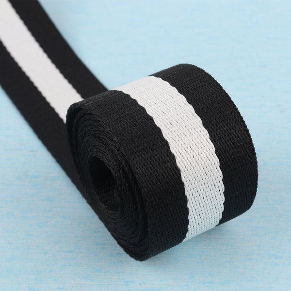 Black White Stripe Webbing,1"(25mm)/1.25"(32mm)/1.5"(38mm) Cotton Ribbon,Bag Strap Webbing For Key Fob/Purse Straps/Belting-By The Yard