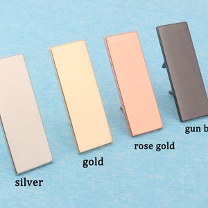 2" aangepaste taslabels, 52 mm x 20 mm zilver/geweer zwart/roségoud metalen blanco rechthoekige tags met voetjes, gepersonaliseerd lasergegraveerd logo/tekst