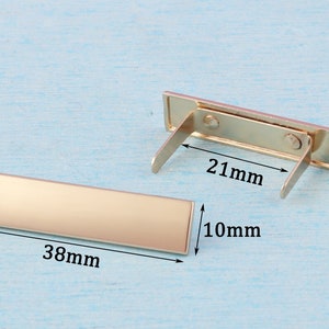 Aangepaste logo portemonnee/tas label, 38 mm x 10 mm licht goud metalen lege rechthoek tags met voeten, gepersonaliseerde laser gegraveerd voor handgemaakt-10 stuks