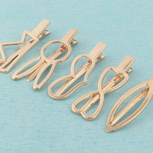 Gold Hollow Hairpin,Metal Alligator Hair Clips Bangs Clip,Blank Alligator Barrettes For Girls Hair Accessories -Rabbit/Crown/Heart /Bowknot