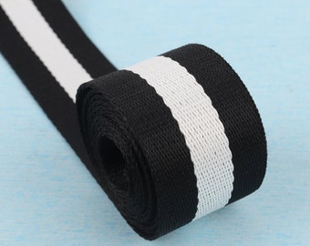 Zwart witte streep singelband, 1"(25 mm)/1,25"(32 mm)/1,5"(38 mm) katoenen lint, tasriem singelband voor sleutelhanger/portemonnee/riem op maat gesneden