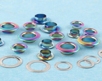 20 Sets Rainbow Eyelets Grommets With Washer,10mm/13mm Metal Grommets Rivets Eyelets For Bag Clothes Shoes Purse Leather Craft Accessories