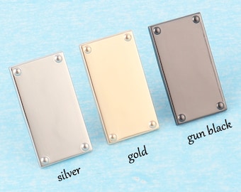 Custom Purse Bag Label,40mmx21mm Silver/Gold/Gun Black Metal Blank Rectangle Tags With Feet,Personalized Logo Text For Handbags Handcrafted
