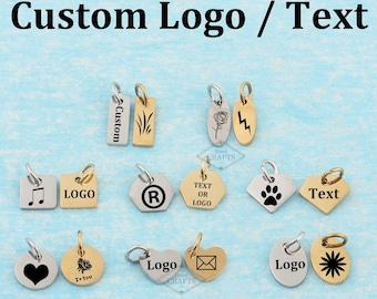 Etiquetas con logotipo grabado con láser personalizado, collar con dije chapado en acero inoxidable personalizado, dijes en blanco en plata u oro para regalos DIY