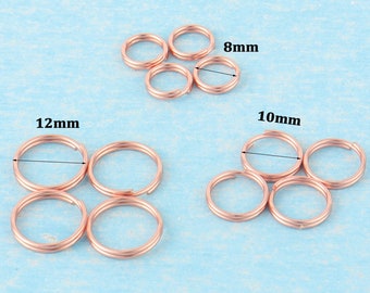 200 Pcs Rose Gold Split Rings,8mm-10mm-12mm Round Jump Key Ring,Metal Key Fob Ring For Key Chain Jewelry Finding Making Accessories