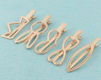 Gold Hollow Hairpin,Metal Alligator Hair Clips Bangs Clip,Blank Alligator Barrettes For Girls Hair Accessories -Rabbit/Crown/Heart /Bowknot