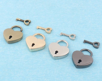 Custom Heart-shaped Locks & Key,30mm x38mm Metal Personalized Laser Engraved Bag Padlocks,Silver Love Heart Blank Padlock For Wedding Gift