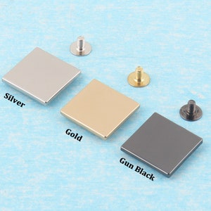 3/4" aangepaste taslabels, 20 mm x 20 mm goud/zilver/pistool zwart metalen blanco vierkante tags met schroef, gepersonaliseerd laserlogo/tekst voor handgemaakt