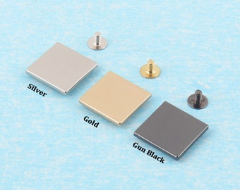 3/4" Custom Purse Bag Labels,20mmx20mm Gold/Silver/Gun Black Metal Blank Square Tags With Screw,Personalized Laser Logo/Text For Handcrafted