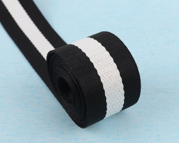 Black White Stripe Webbing,1"(25mm)/1.25"(32mm)/1.5"(38mm) Cotton Ribbon,Bag Strap Webbing For Key Fob/Purse Straps/Belting-By The Yard