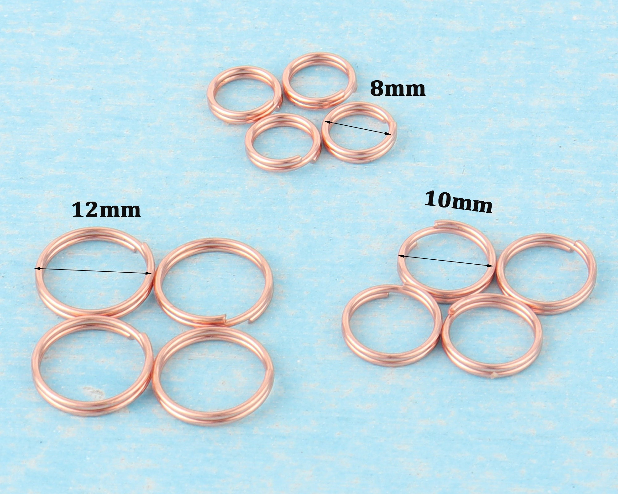 10 Portachiavi In Metallo Con Anelli Aperti - Oro Rosa, 25-30 Mm, Per Artigianato E Chiavi - Foto 8