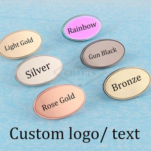 Étiquettes ovales personnalisées pour sac à main, 40 x 24 mm, noir/or rose/arc-en-ciel, étiquettes vierges en métal avec pieds, logo personnalisé gravé au laser pour fabrication artisanale