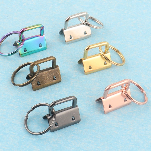 1 Inch Key Fob Hardware With Split Ring,10 Sets of 25mm Rose Gold/Rainbow/Bronze/Gun Black Key Fob Clamps For Keychain Wristlet Supply