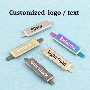 Custom Purse Bag Labels,36mmx12mm Rainbow/Bronze Metal Blank Rectangle Tags With Feet,Personalized Laser Engraved Logo For DIY Handcrafted