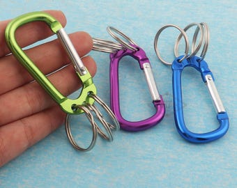 Aluminum D-Shaped Carabiner Keychain: Backpack Clip with 3 Keyrings