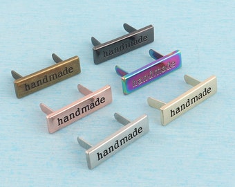 Purse/Bag Label,36x10 mm Rose Gold/Silver/Gun Black/Light Gold/Rainbow Metal&quot;Handmade&quot; Rectangle Tags With Feet For Personalized Handcrafted